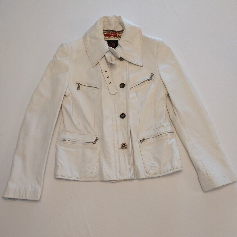 Nouhaila Cuir White lamb‎ leather Jacket Coat Size 38 Euro Small Biker Moto Punk